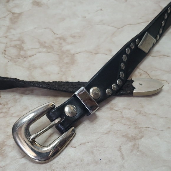 Vinrage Studded Black Leather Belt with Silver Accents main image 4